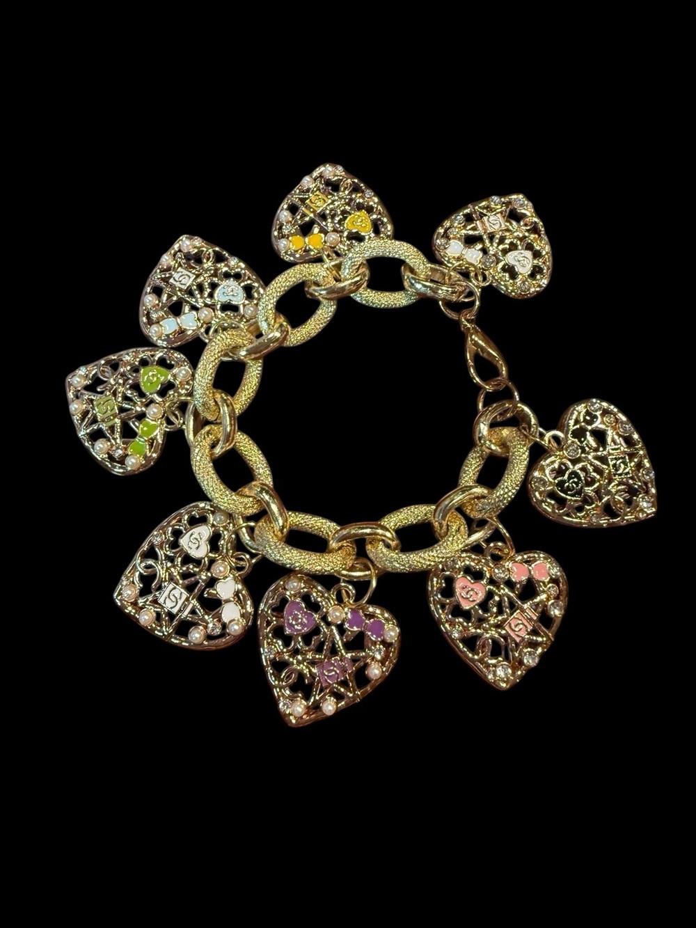 Gold Heart Charm Bracelet with Multicolor Accents